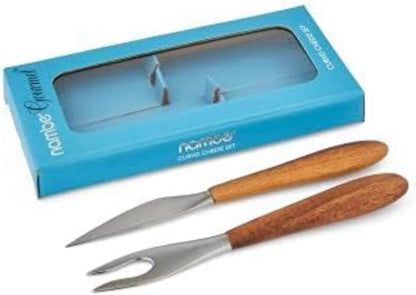 Curvo Cheese Set | Cheese Knife and Fork Utensil Set for Charcuterie Board | Made of Stainless Steel and Acacia Wood | Designed by Steve Cozzolino