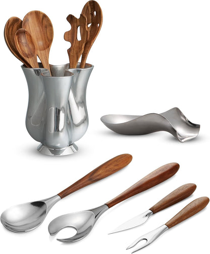 Curvo Cheese Set | Cheese Knife and Fork Utensil Set for Charcuterie Board | Made of Stainless Steel and Acacia Wood | Designed by Steve Cozzolino