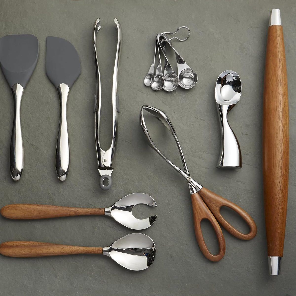 Curvo Cheese Set | Cheese Knife and Fork Utensil Set for Charcuterie Board | Made of Stainless Steel and Acacia Wood | Designed by Steve Cozzolino