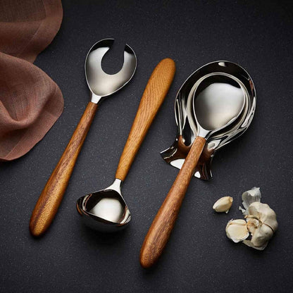 Curvo Cheese Set | Cheese Knife and Fork Utensil Set for Charcuterie Board | Made of Stainless Steel and Acacia Wood | Designed by Steve Cozzolino