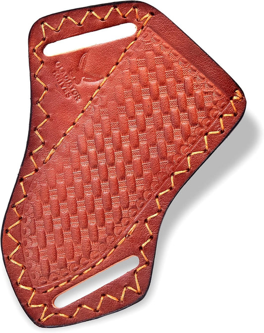 Professional Knife Edge Guards - Pancake Geniune Leather Sheath - Universal Blade Leather Covers - Extra Strength, Gift for Him (Zigzag Brown)