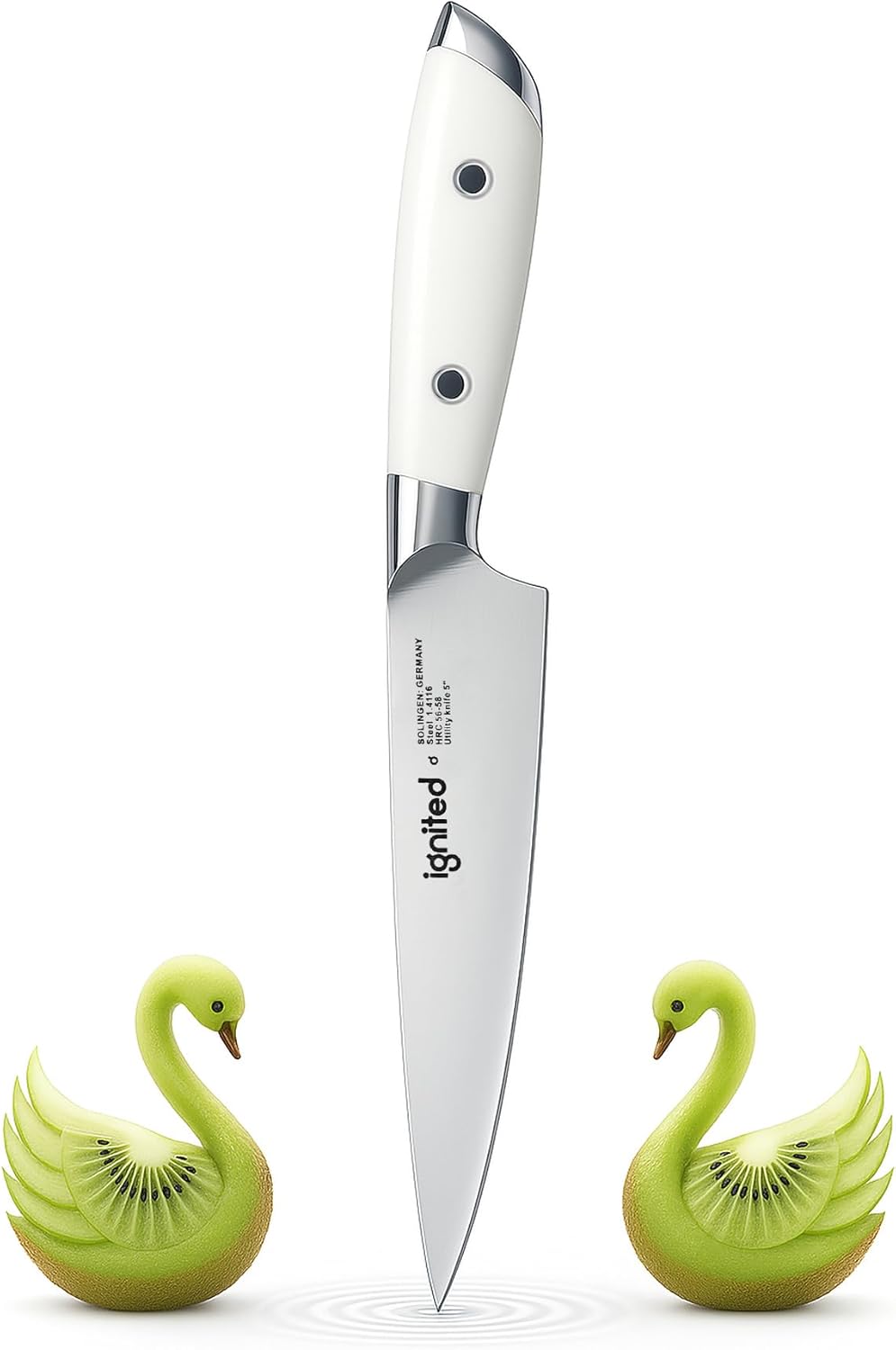 5 inch Paring Knife, German Stainless Steel, Ivory White Handle