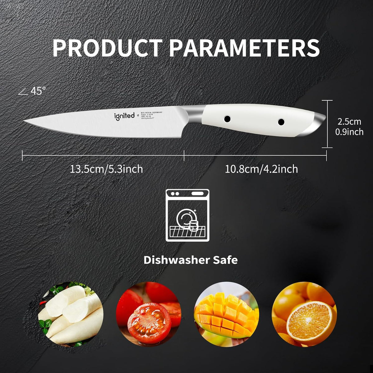 5 inch Paring Knife, German Stainless Steel, Ivory White Handle