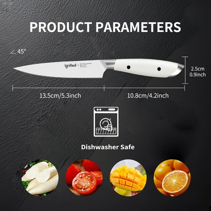 5 inch Paring Knife, German Stainless Steel, Ivory White Handle