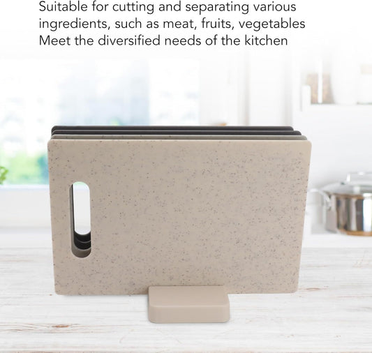 4pcs Chopping Board Set, Multipurpose Kitchen Cutting Board with Storage Rack, Food Grade Plastic Safe, Easy to Clean, Size 11.14x7.28in