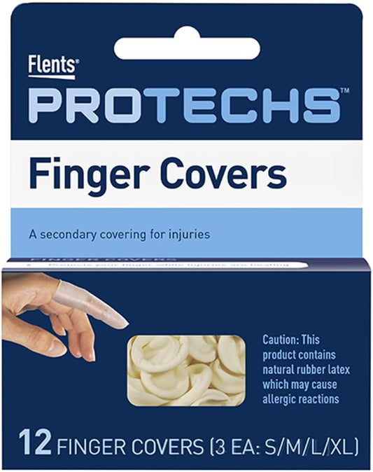 First Aid Finger Covers, 12 Count, Small, Medium, Large, X-Large, Protects Finger While Healing From Injury (3 Pairs Each of S/M/L/XL) (69626)