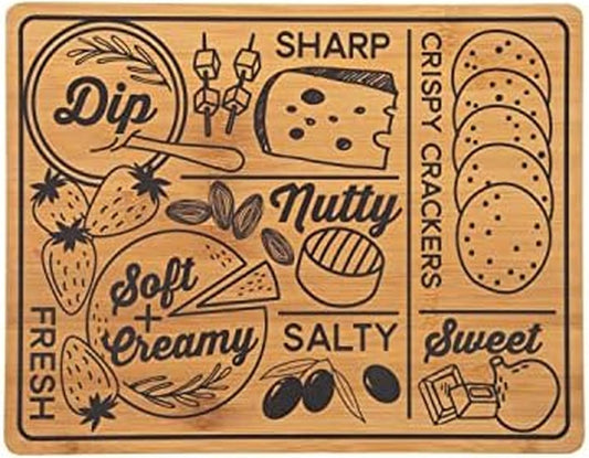Bamboo Cutting Board 11x14 Inch with Charcuterie Pattern - Reversible Kitchen Cutting Board for Chopping, Slicing, Cheese and Meat Serving Board with Recessed Handles