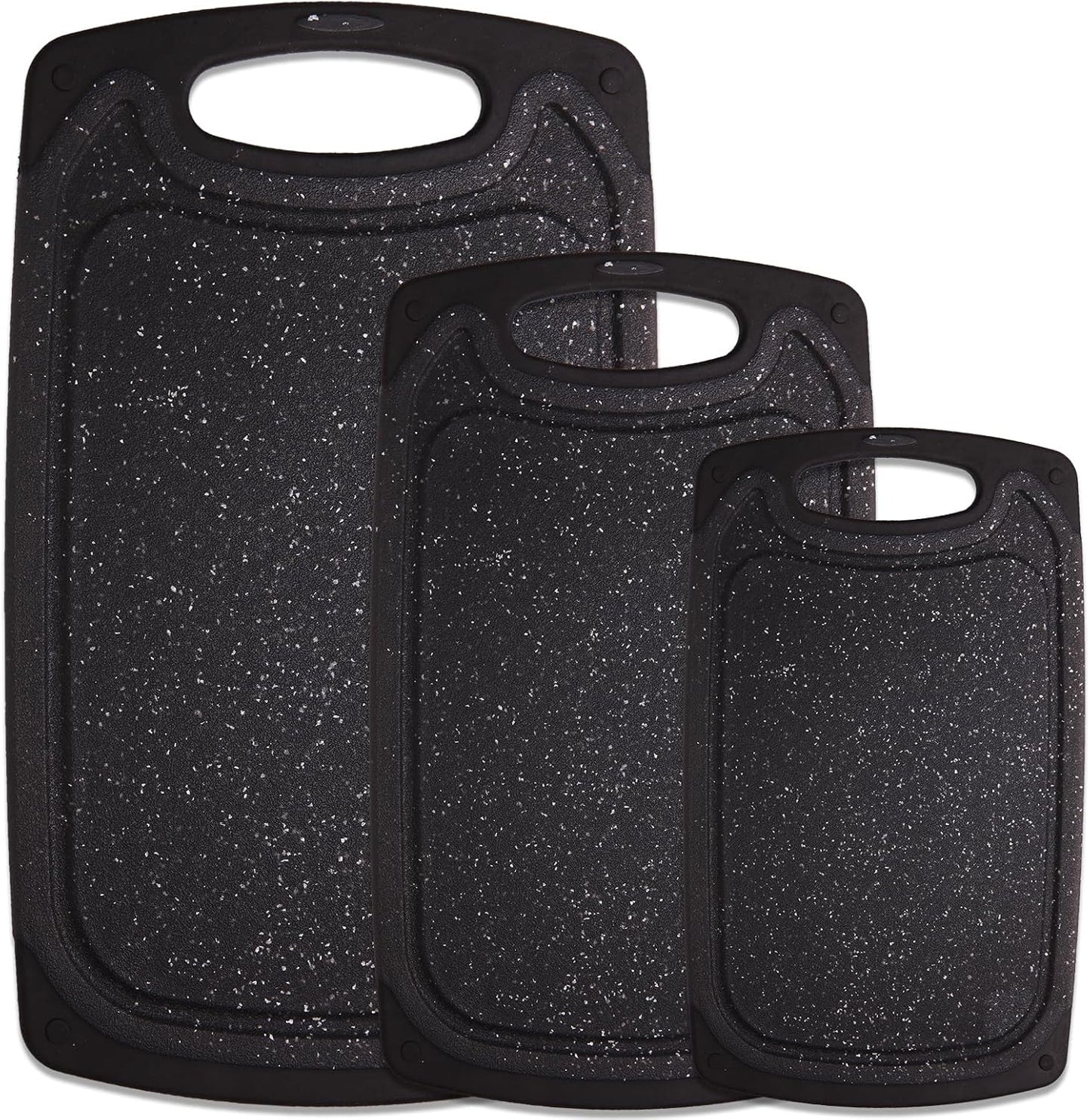 Cutting Board, Set of 3 Kitchen Plastic Chopping Boards Non-Slip Cutting Boards with Grip Handle Juice Grooves Grinding Groove Large Chopping Boards for Meat Vegetables Fruits.