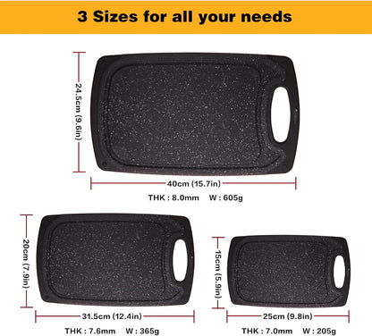 Cutting Board, Set of 3 Kitchen Plastic Chopping Boards Non-Slip Cutting Boards with Grip Handle Juice Grooves Grinding Groove Large Chopping Boards for Meat Vegetables Fruits.