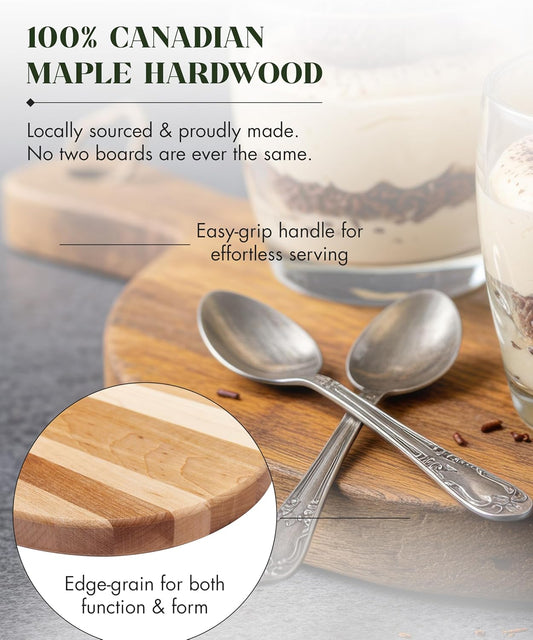 Canadian Maple Wood Cutting Board with Handle, 7 x 10 x 0.75 in | Multi-Purpose Charcuterie Board, Flat Paddle, for Meat, Cheese, Veggies, Serving