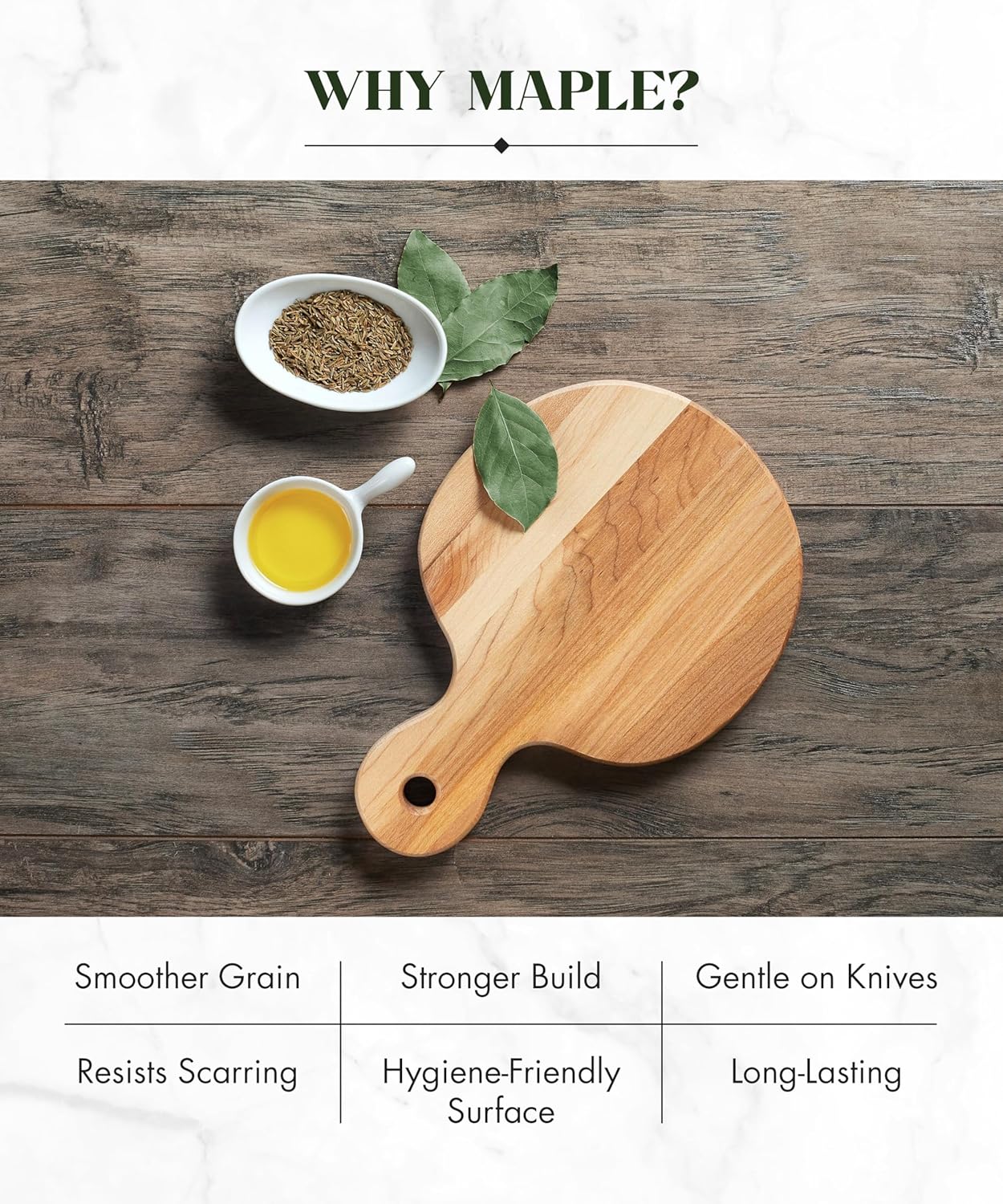 Canadian Maple Wood Cutting Board with Handle, 7 x 10 x 0.75 in | Multi-Purpose Charcuterie Board, Flat Paddle, for Meat, Cheese, Veggies, Serving