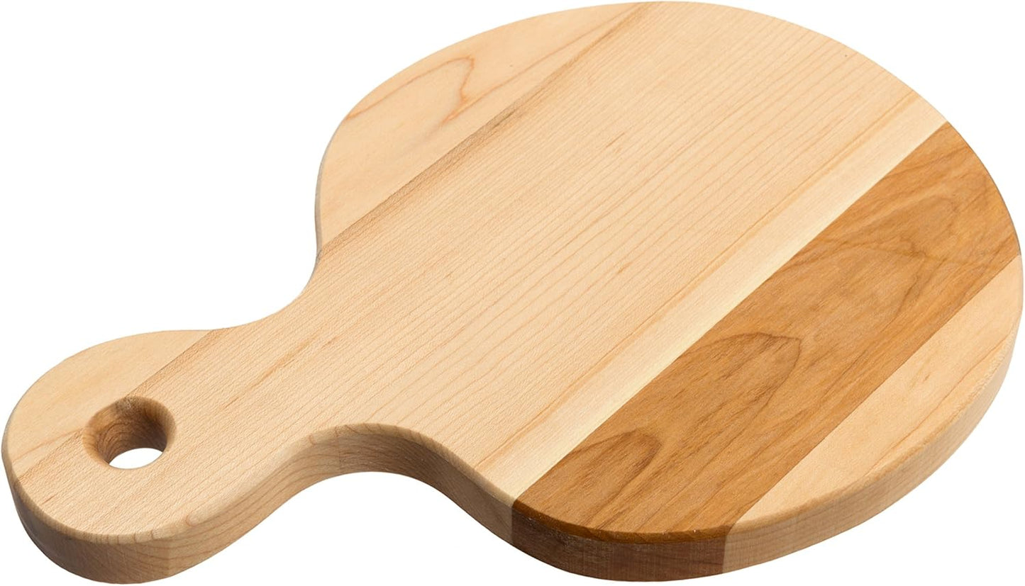 Canadian Maple Wood Cutting Board with Handle, 7 x 10 x 0.75 in | Multi-Purpose Charcuterie Board, Flat Paddle, for Meat, Cheese, Veggies, Serving