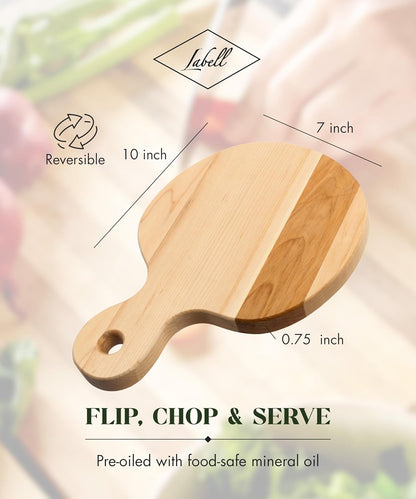 Canadian Maple Wood Cutting Board with Handle, 7 x 10 x 0.75 in | Multi-Purpose Charcuterie Board, Flat Paddle, for Meat, Cheese, Veggies, Serving