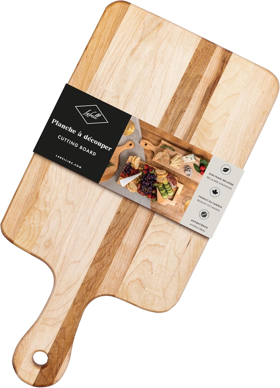 Canadian Maple Wood Cutting Board with Handle, 7 x 10 x 0.75 in | Multi-Purpose Charcuterie Board, Flat Paddle, for Meat, Cheese, Veggies, Serving