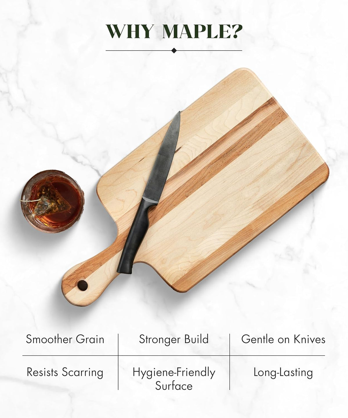 Canadian Maple Wood Cutting Board with Handle, 7 x 10 x 0.75 in | Multi-Purpose Charcuterie Board, Flat Paddle, for Meat, Cheese, Veggies, Serving