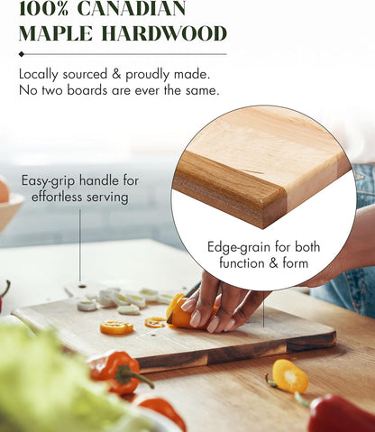 Canadian Maple Wood Cutting Board with Handle, 7 x 10 x 0.75 in | Multi-Purpose Charcuterie Board, Flat Paddle, for Meat, Cheese, Veggies, Serving
