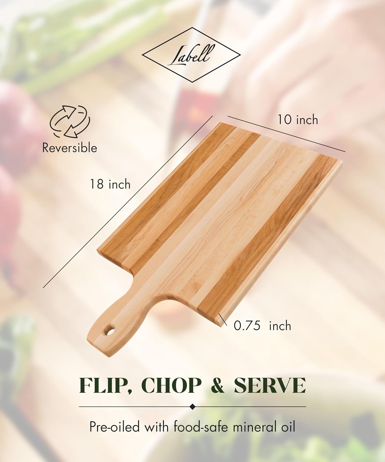 Canadian Maple Wood Cutting Board with Handle, 7 x 10 x 0.75 in | Multi-Purpose Charcuterie Board, Flat Paddle, for Meat, Cheese, Veggies, Serving