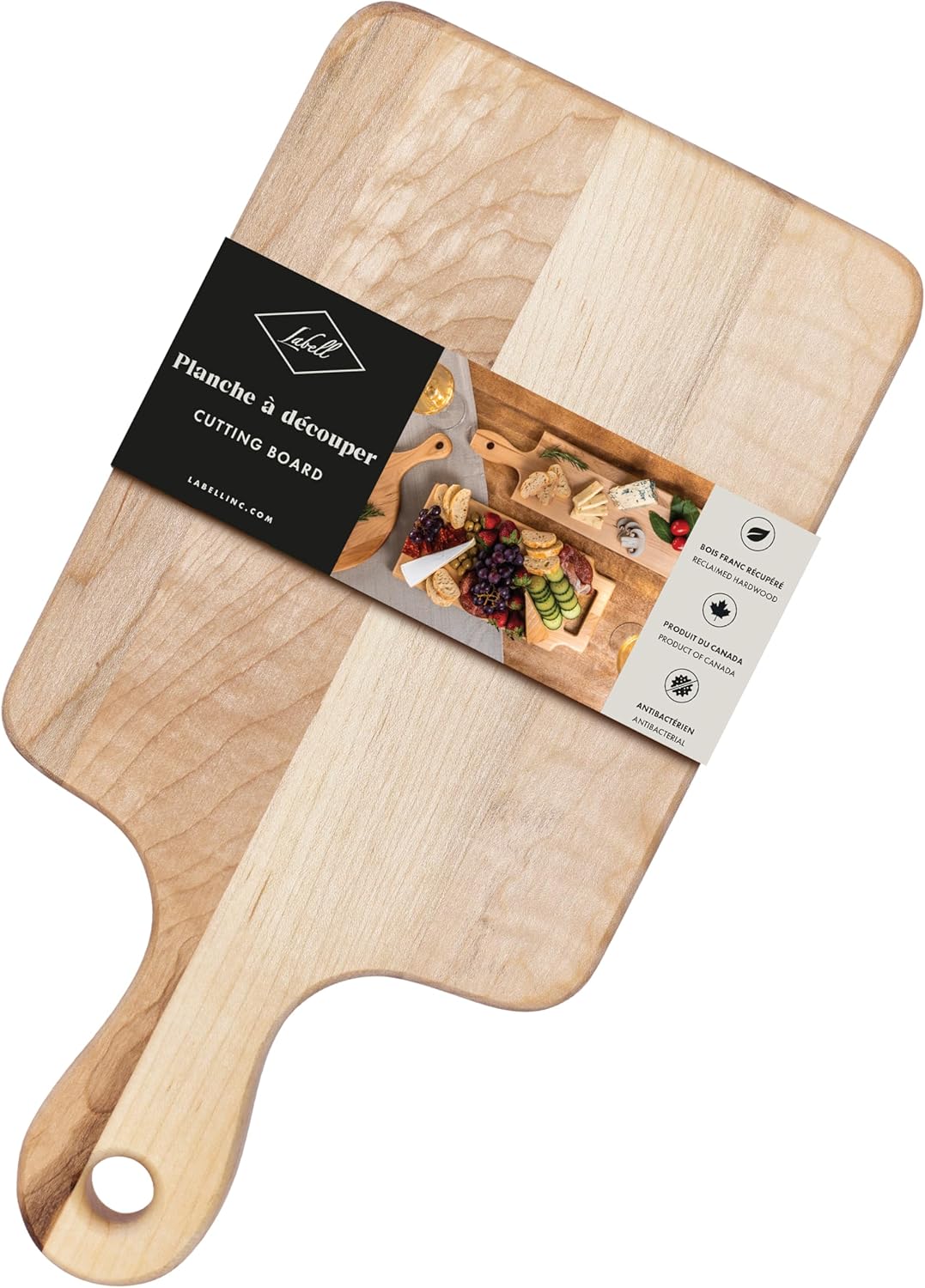 Canadian Maple Wood Cutting Board with Handle, 7 x 10 x 0.75 in | Multi-Purpose Charcuterie Board, Flat Paddle, for Meat, Cheese, Veggies, Serving