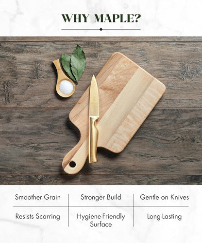 Canadian Maple Wood Cutting Board with Handle, 7 x 10 x 0.75 in | Multi-Purpose Charcuterie Board, Flat Paddle, for Meat, Cheese, Veggies, Serving