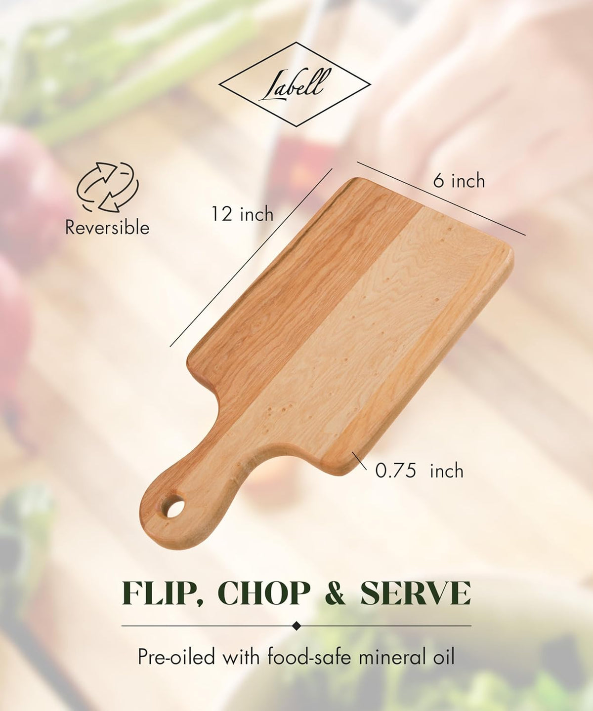 Canadian Maple Wood Cutting Board with Handle, 7 x 10 x 0.75 in | Multi-Purpose Charcuterie Board, Flat Paddle, for Meat, Cheese, Veggies, Serving