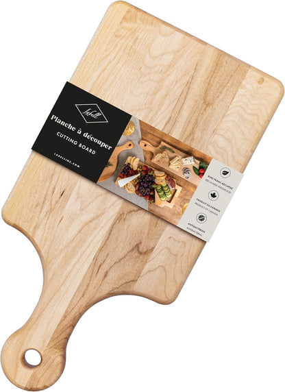 Canadian Maple Wood Cutting Board with Handle, 7 x 10 x 0.75 in | Multi-Purpose Charcuterie Board, Flat Paddle, for Meat, Cheese, Veggies, Serving