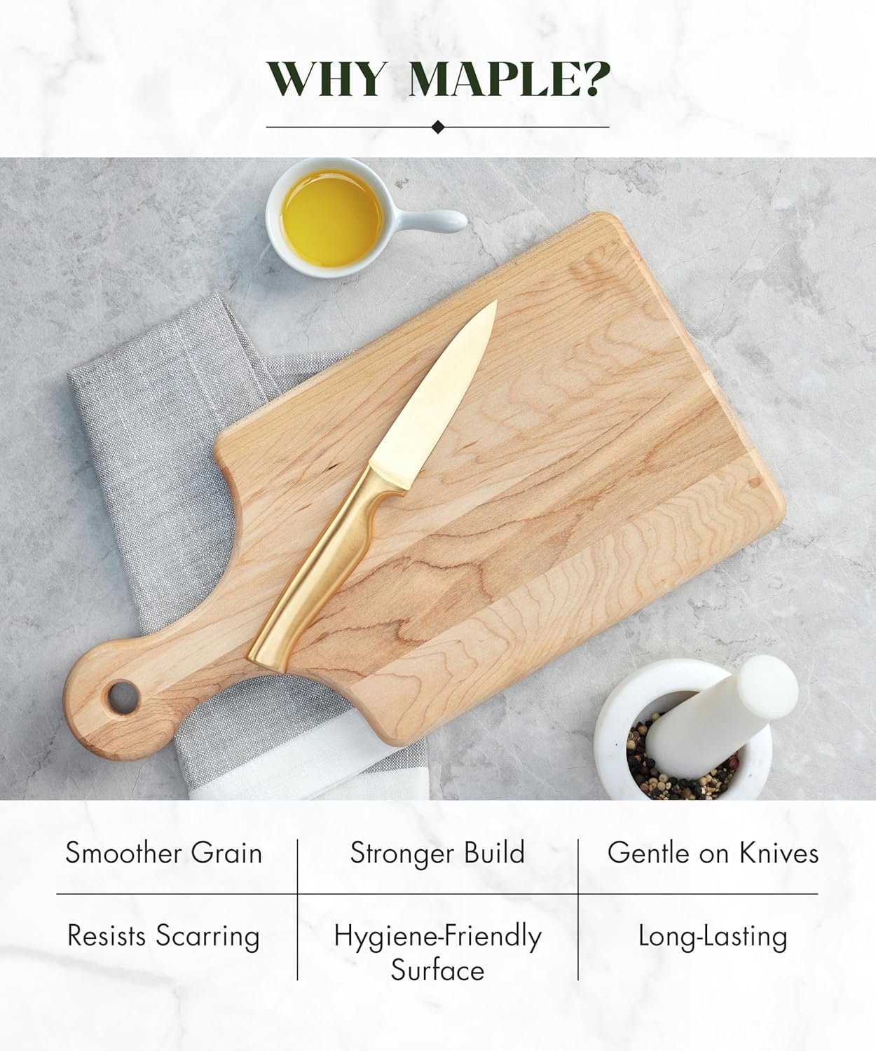 Canadian Maple Wood Cutting Board with Handle, 7 x 10 x 0.75 in | Multi-Purpose Charcuterie Board, Flat Paddle, for Meat, Cheese, Veggies, Serving