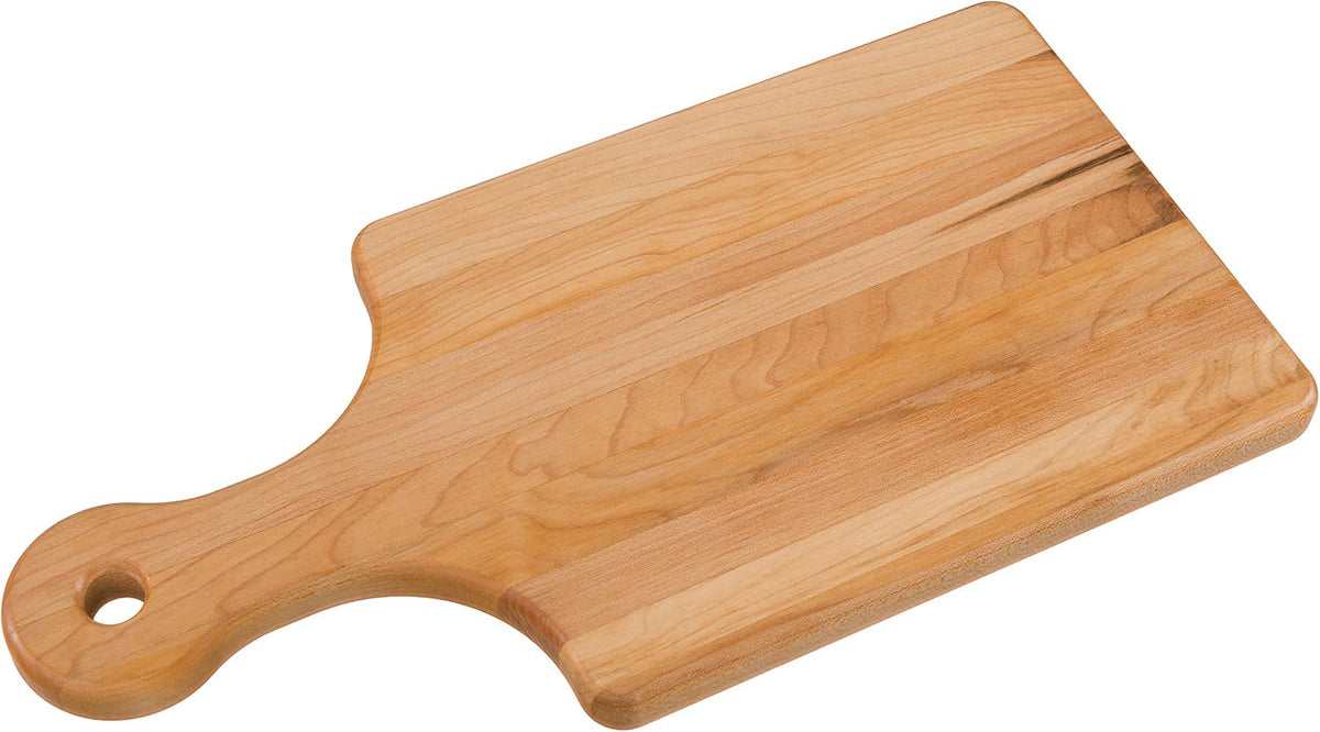 Canadian Maple Wood Cutting Board with Handle, 7 x 10 x 0.75 in | Multi-Purpose Charcuterie Board, Flat Paddle, for Meat, Cheese, Veggies, Serving