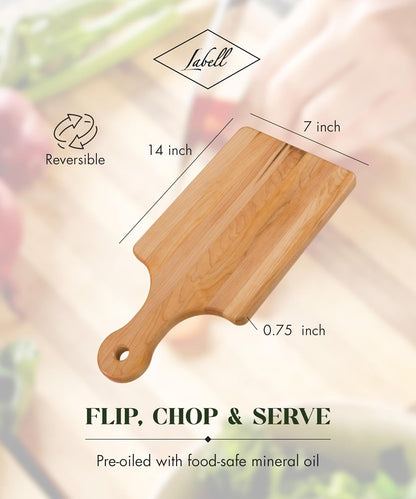 Canadian Maple Wood Cutting Board with Handle, 7 x 10 x 0.75 in | Multi-Purpose Charcuterie Board, Flat Paddle, for Meat, Cheese, Veggies, Serving