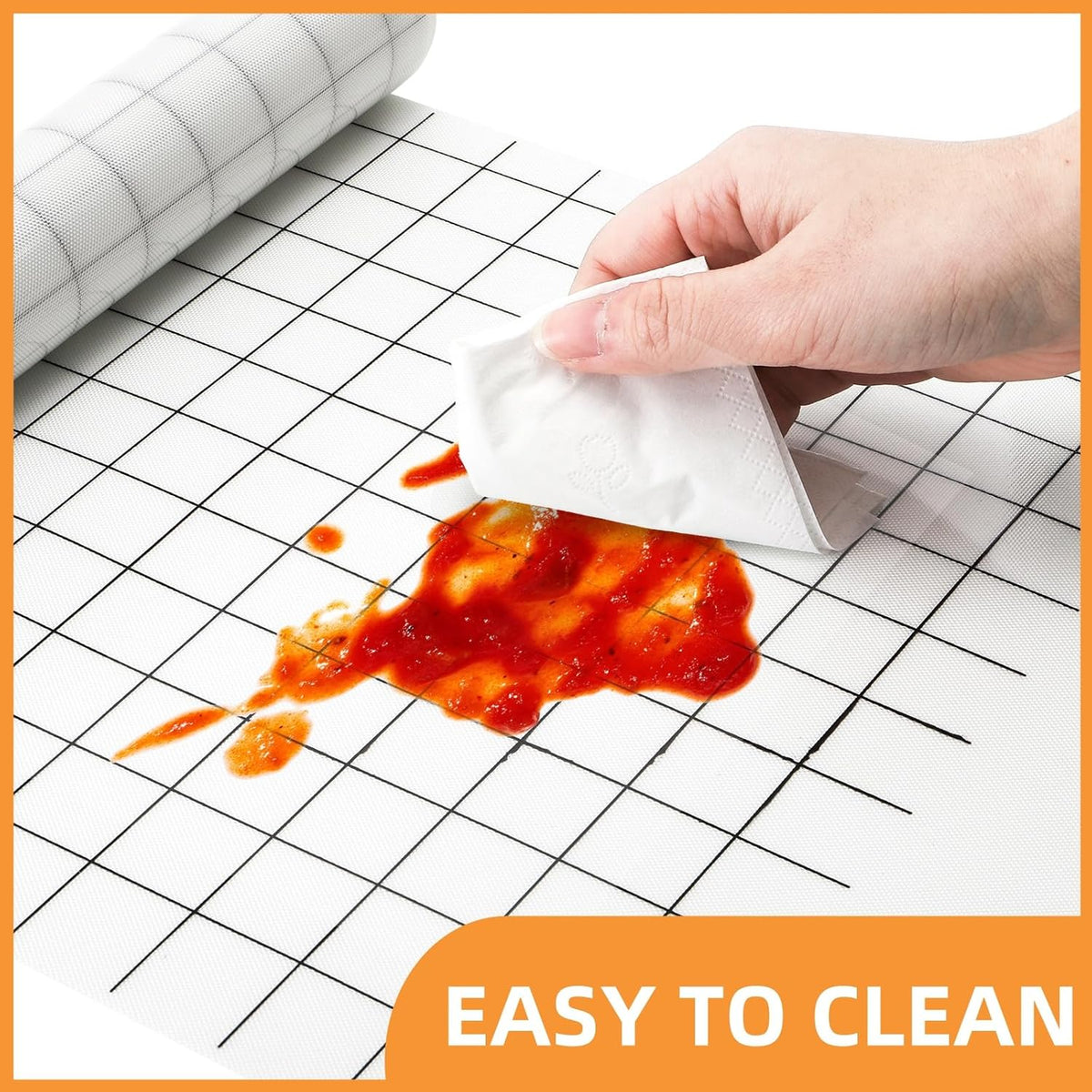 12 In x 8 FT Silicone Baking Mat Roll, Non-Stick Grid Pastry Mat Free Cutting, Heat Resistant Food Grade Counter Mat, Air Fryer Liner for Pizza, biscuit, Pie Crust
