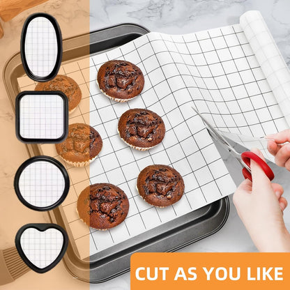 12 In x 8 FT Silicone Baking Mat Roll, Non-Stick Grid Pastry Mat Free Cutting, Heat Resistant Food Grade Counter Mat, Air Fryer Liner for Pizza, biscuit, Pie Crust
