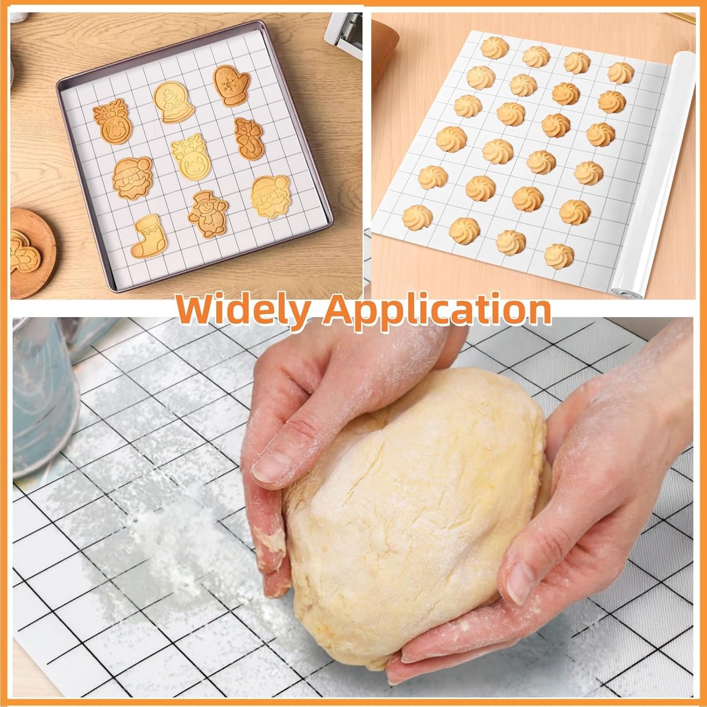 12 In x 8 FT Silicone Baking Mat Roll, Non-Stick Grid Pastry Mat Free Cutting, Heat Resistant Food Grade Counter Mat, Air Fryer Liner for Pizza, biscuit, Pie Crust