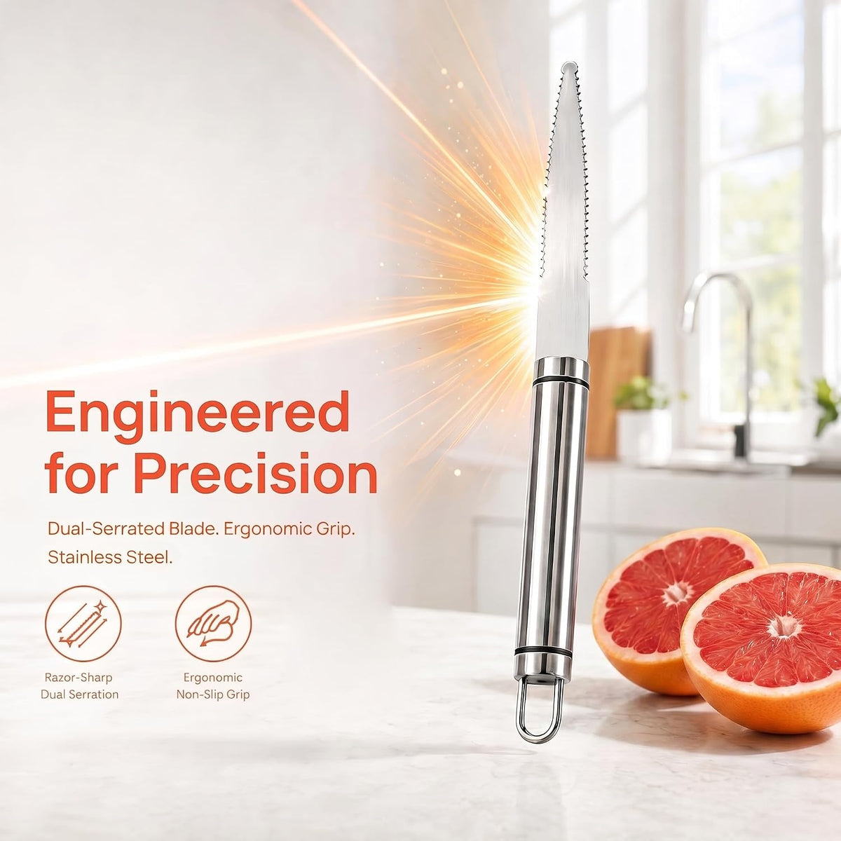 Grapefruit Knife, Curved Double-Sided Serrated Stainless Steel, 1-Pack