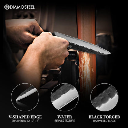 Utility Knife - 5-Inch Professional Kitchen Utility Knife - Hammered Black Oxide Blade Japanese 9CR18MOV High Carbon Stainless Steel - Ergonomic Pakkawood Handle with Present Box