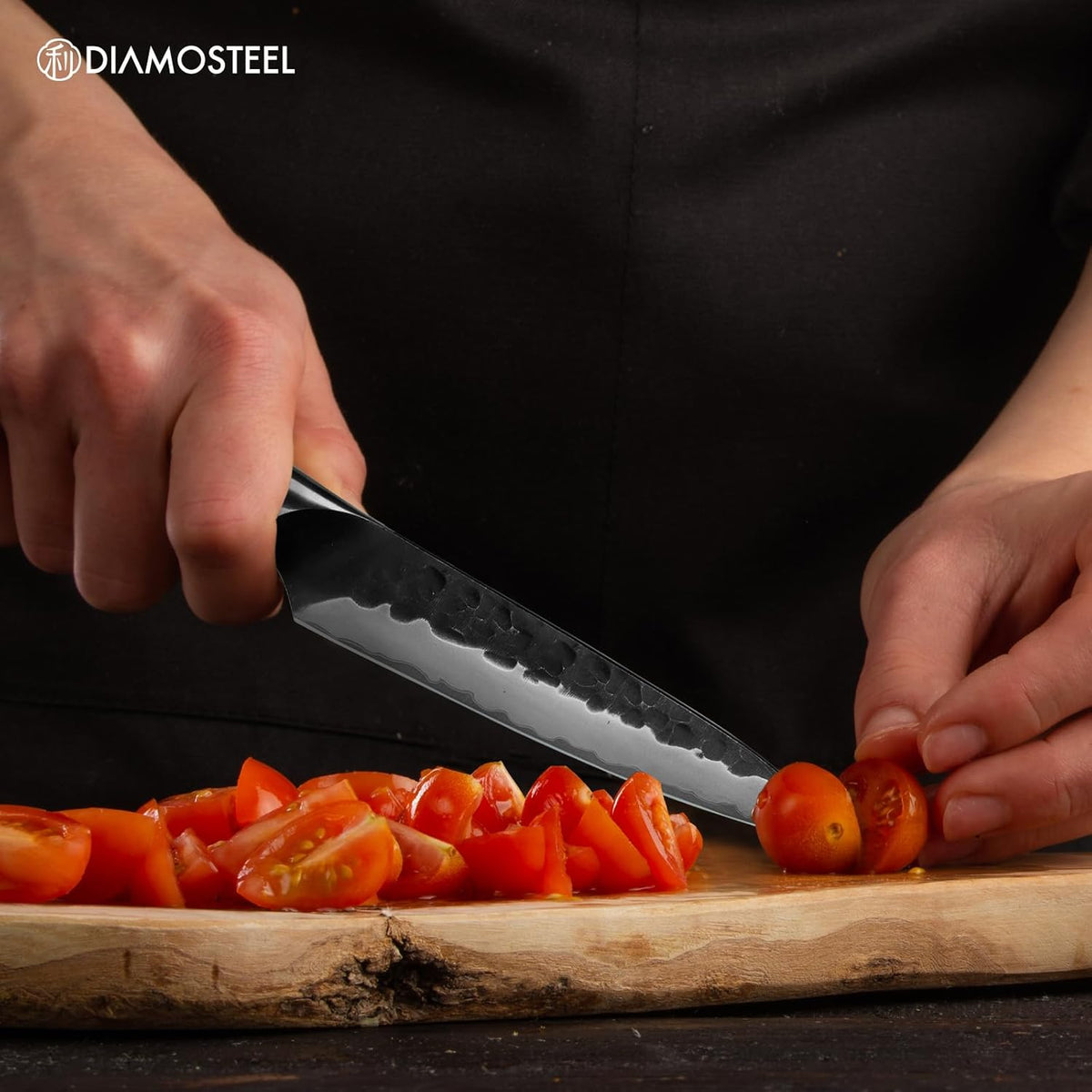 Utility Knife - 5-Inch Professional Kitchen Utility Knife - Hammered Black Oxide Blade Japanese 9CR18MOV High Carbon Stainless Steel - Ergonomic Pakkawood Handle with Present Box