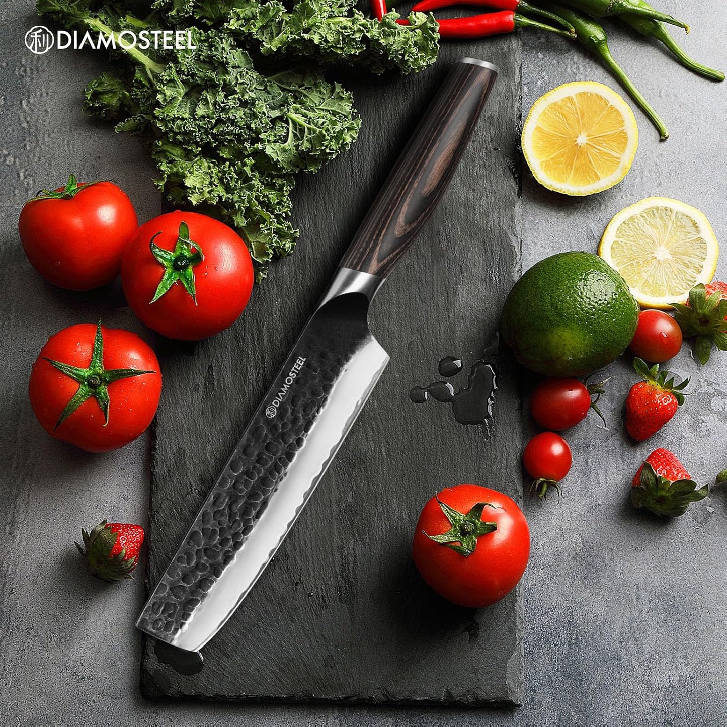 Utility Knife - 5-Inch Professional Kitchen Utility Knife - Hammered Black Oxide Blade Japanese 9CR18MOV High Carbon Stainless Steel - Ergonomic Pakkawood Handle with Present Box