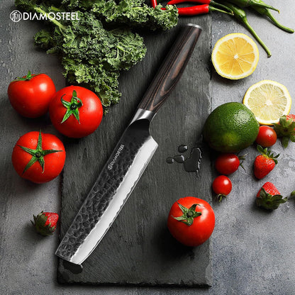 Utility Knife - 5-Inch Professional Kitchen Utility Knife - Hammered Black Oxide Blade Japanese 9CR18MOV High Carbon Stainless Steel - Ergonomic Pakkawood Handle with Present Box