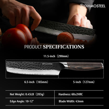 Utility Knife - 5-Inch Professional Kitchen Utility Knife - Hammered Black Oxide Blade Japanese 9CR18MOV High Carbon Stainless Steel - Ergonomic Pakkawood Handle with Present Box