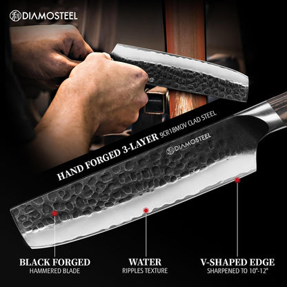 Utility Knife - 5-Inch Professional Kitchen Utility Knife - Hammered Black Oxide Blade Japanese 9CR18MOV High Carbon Stainless Steel - Ergonomic Pakkawood Handle with Present Box