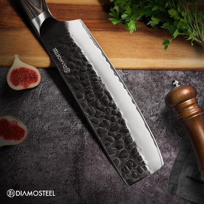 Utility Knife - 5-Inch Professional Kitchen Utility Knife - Hammered Black Oxide Blade Japanese 9CR18MOV High Carbon Stainless Steel - Ergonomic Pakkawood Handle with Present Box