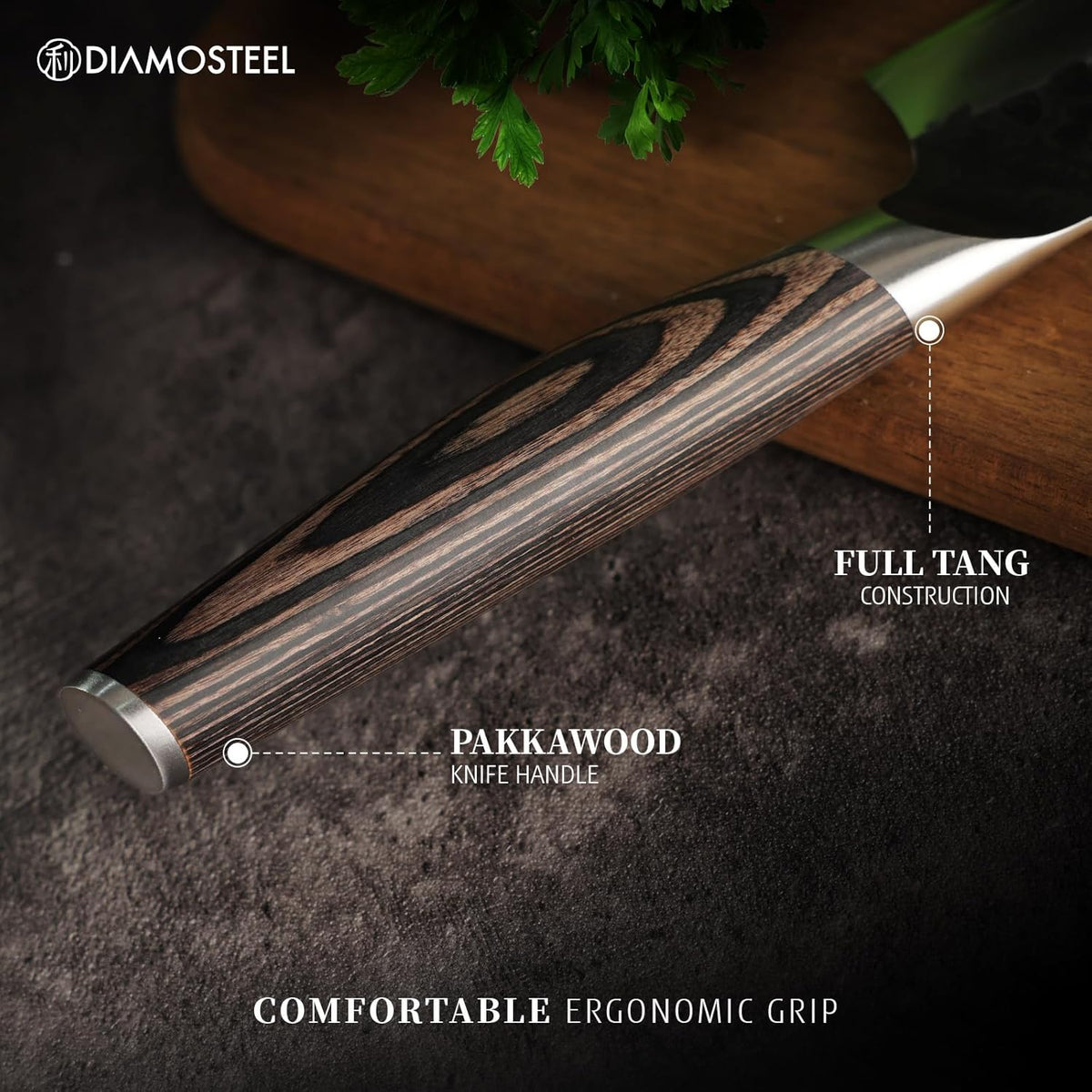 Utility Knife - 5-Inch Professional Kitchen Utility Knife - Hammered Black Oxide Blade Japanese 9CR18MOV High Carbon Stainless Steel - Ergonomic Pakkawood Handle with Present Box