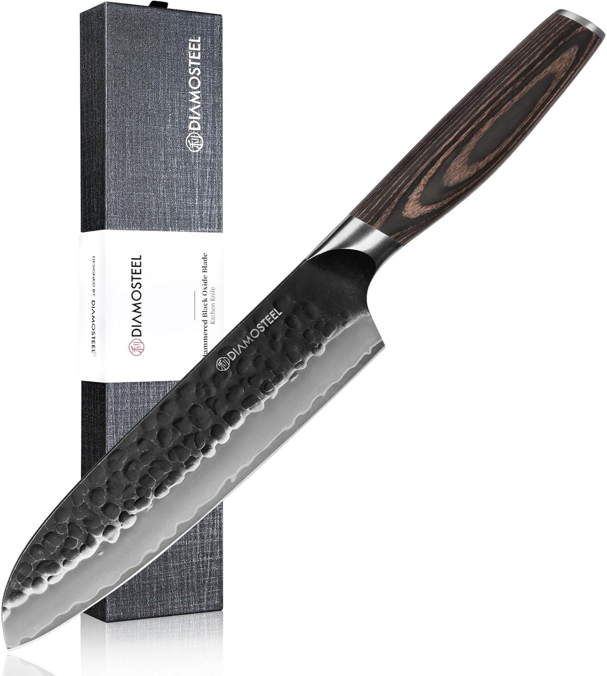 Utility Knife - 5-Inch Professional Kitchen Utility Knife - Hammered Black Oxide Blade Japanese 9CR18MOV High Carbon Stainless Steel - Ergonomic Pakkawood Handle with Present Box