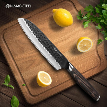 Utility Knife - 5-Inch Professional Kitchen Utility Knife - Hammered Black Oxide Blade Japanese 9CR18MOV High Carbon Stainless Steel - Ergonomic Pakkawood Handle with Present Box