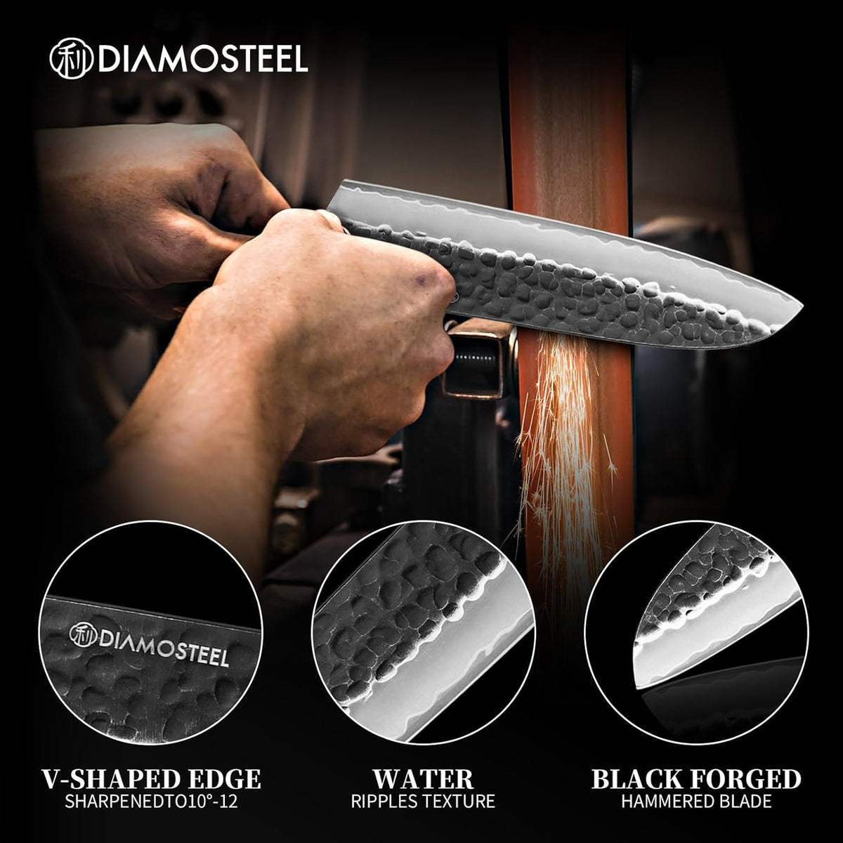 Utility Knife - 5-Inch Professional Kitchen Utility Knife - Hammered Black Oxide Blade Japanese 9CR18MOV High Carbon Stainless Steel - Ergonomic Pakkawood Handle with Present Box
