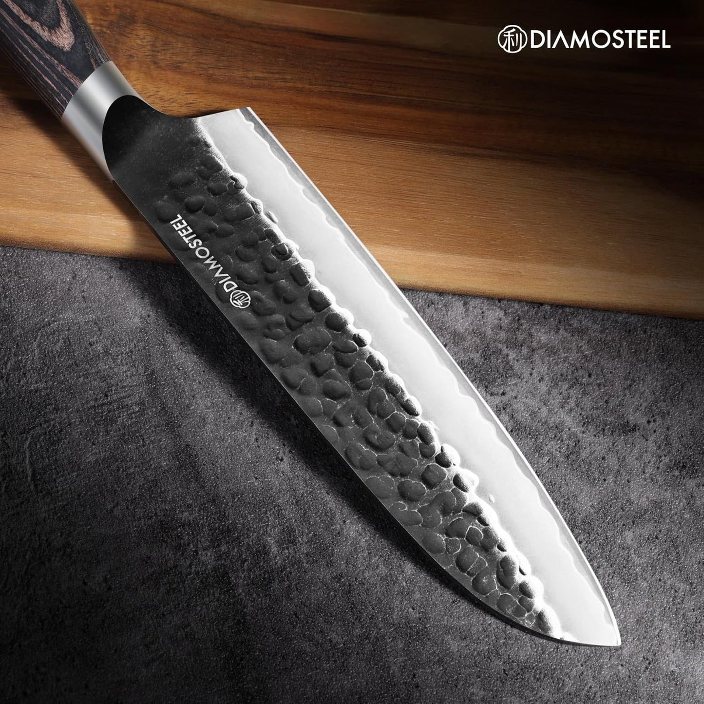 Utility Knife - 5-Inch Professional Kitchen Utility Knife - Hammered Black Oxide Blade Japanese 9CR18MOV High Carbon Stainless Steel - Ergonomic Pakkawood Handle with Present Box