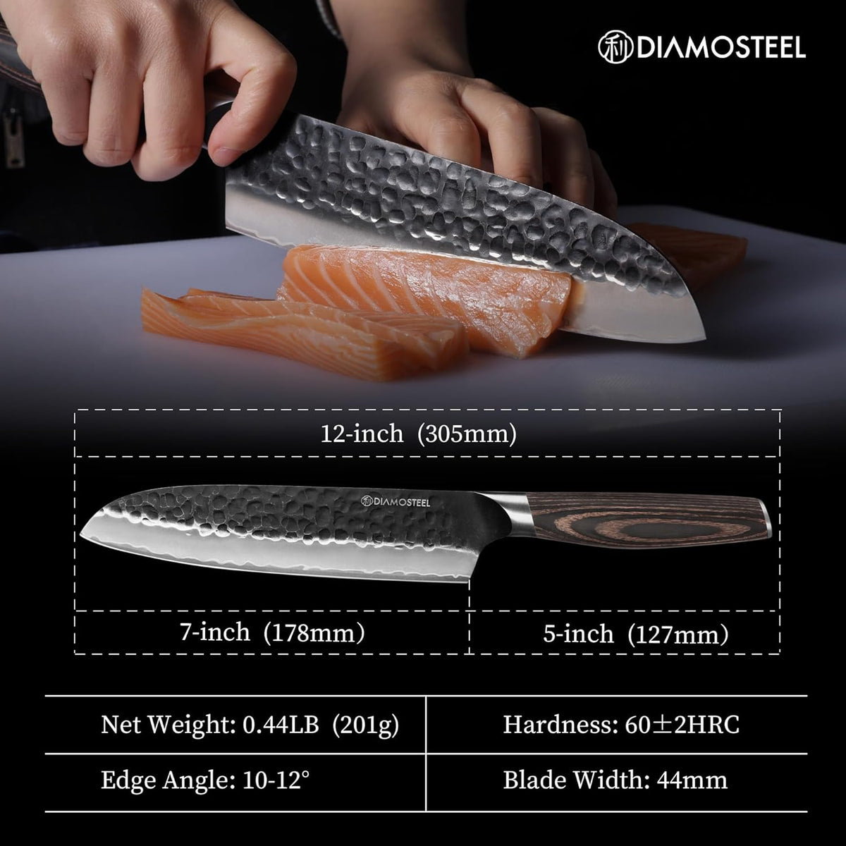 Utility Knife - 5-Inch Professional Kitchen Utility Knife - Hammered Black Oxide Blade Japanese 9CR18MOV High Carbon Stainless Steel - Ergonomic Pakkawood Handle with Present Box