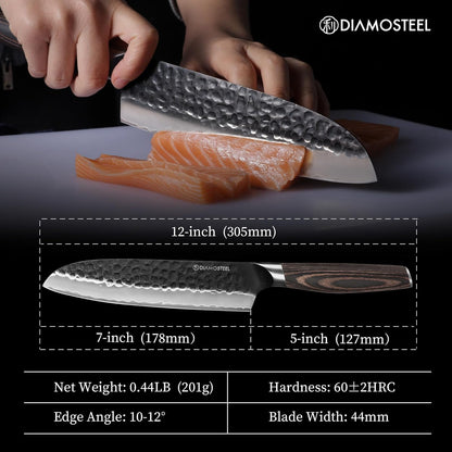 Utility Knife - 5-Inch Professional Kitchen Utility Knife - Hammered Black Oxide Blade Japanese 9CR18MOV High Carbon Stainless Steel - Ergonomic Pakkawood Handle with Present Box