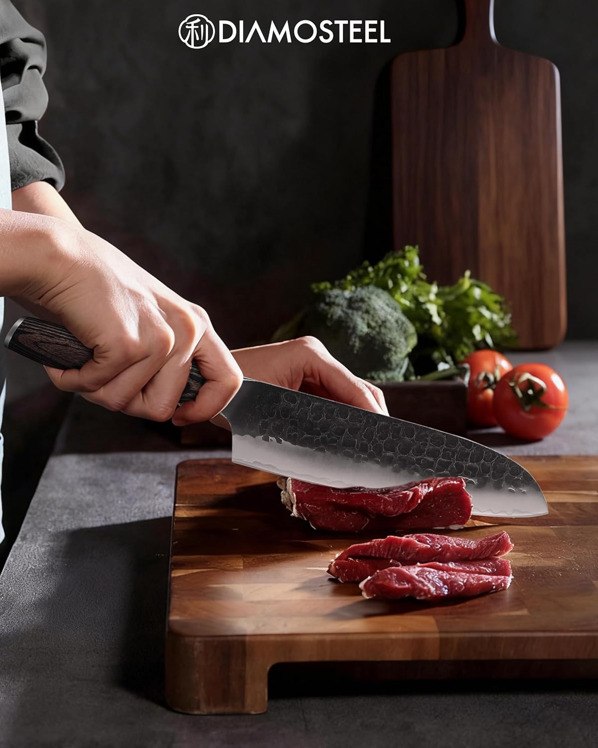 Utility Knife - 5-Inch Professional Kitchen Utility Knife - Hammered Black Oxide Blade Japanese 9CR18MOV High Carbon Stainless Steel - Ergonomic Pakkawood Handle with Present Box