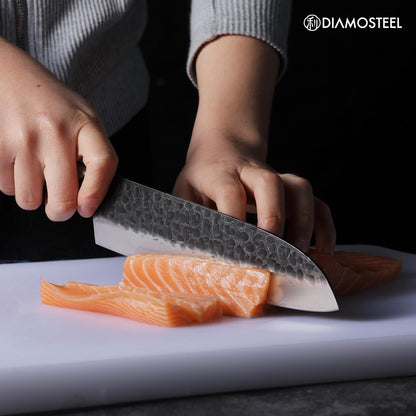 Utility Knife - 5-Inch Professional Kitchen Utility Knife - Hammered Black Oxide Blade Japanese 9CR18MOV High Carbon Stainless Steel - Ergonomic Pakkawood Handle with Present Box