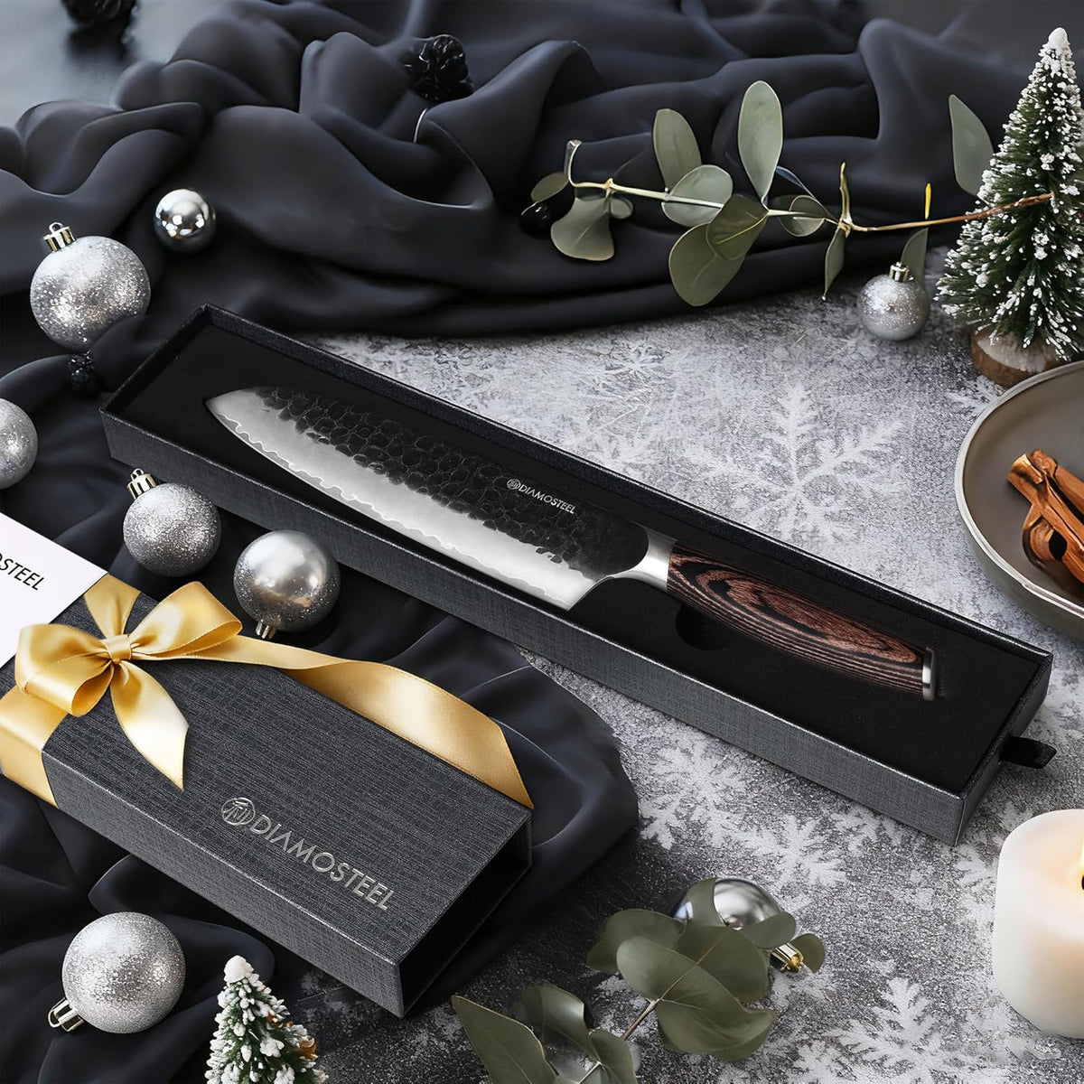 Utility Knife - 5-Inch Professional Kitchen Utility Knife - Hammered Black Oxide Blade Japanese 9CR18MOV High Carbon Stainless Steel - Ergonomic Pakkawood Handle with Present Box