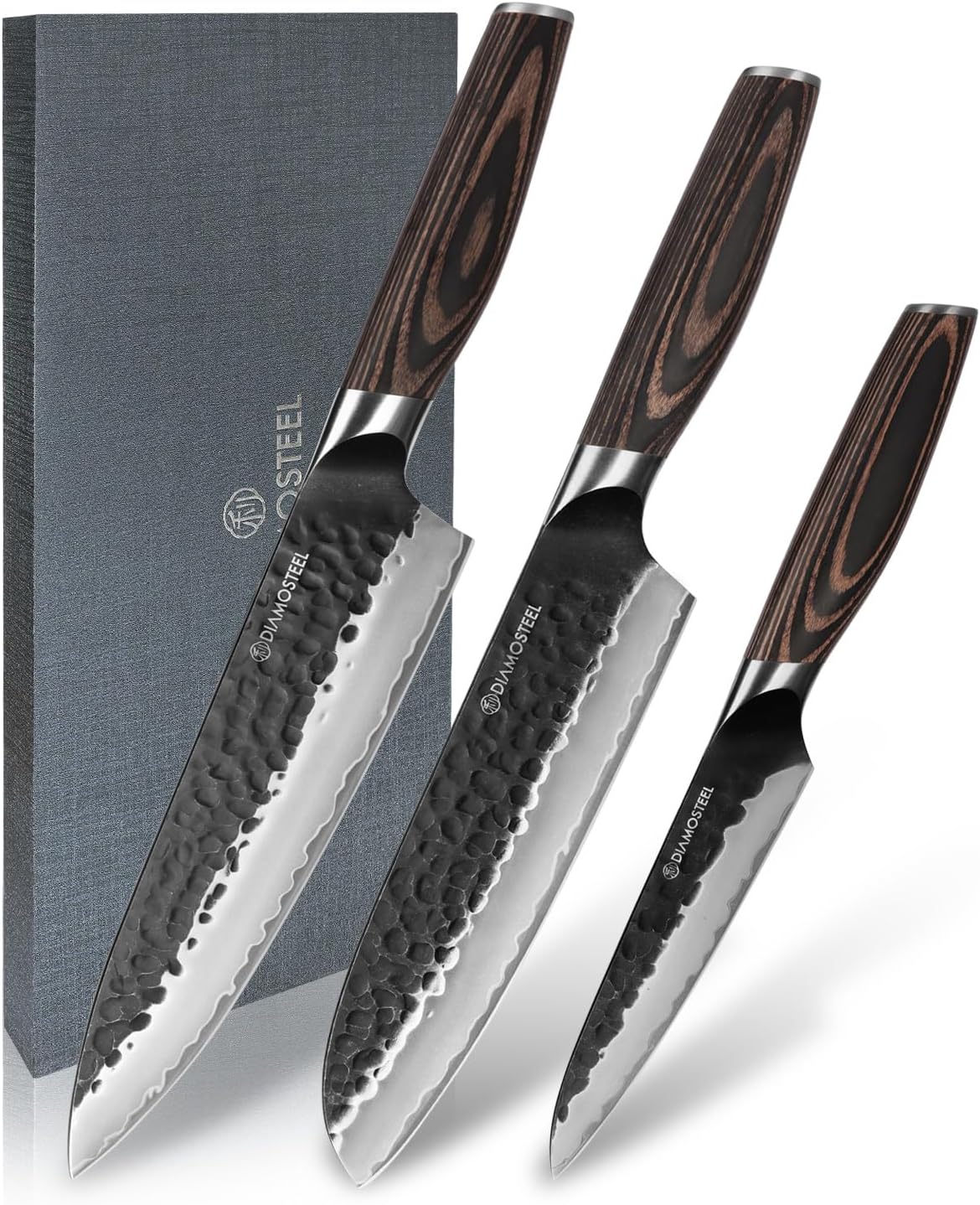 Utility Knife - 5-Inch Professional Kitchen Utility Knife - Hammered Black Oxide Blade Japanese 9CR18MOV High Carbon Stainless Steel - Ergonomic Pakkawood Handle with Present Box